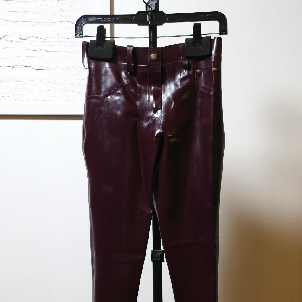 Westward Bound Skinny Latex Jeans Aubergine (Supatex Ruby), Small, UK08 UK06